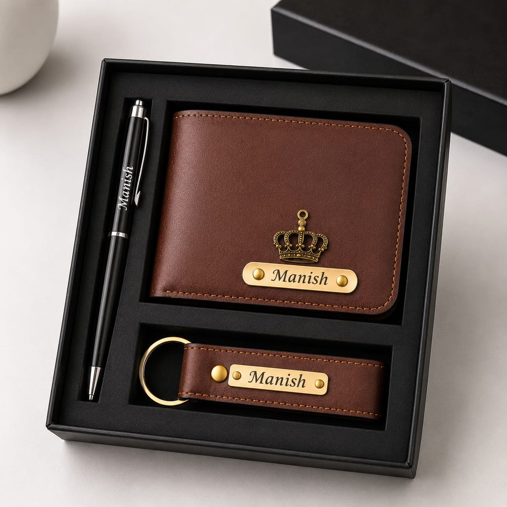 Personalized Wallet Pen Keychain Combo Gift Set for Men