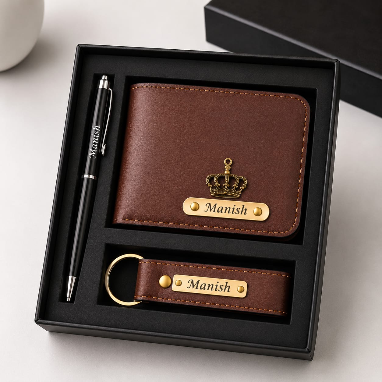 Personalized Wallet Pen Keychain Combo Gift Set for Men