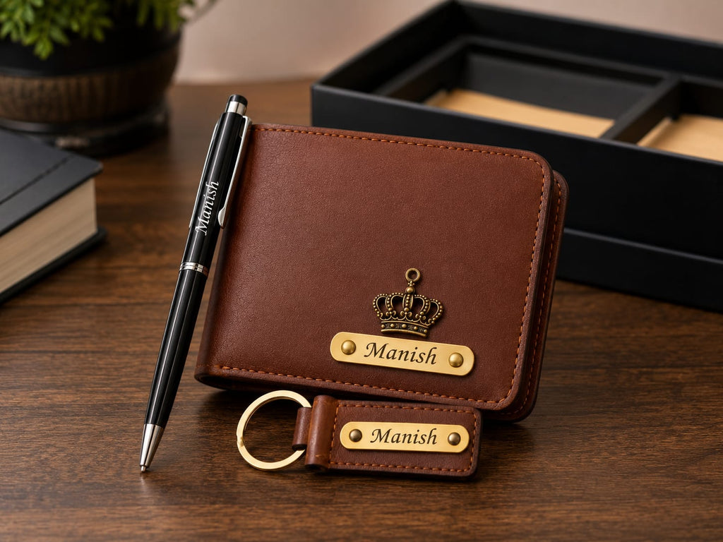 Personalized Wallet Pen Keychain Combo Gift Set for Men