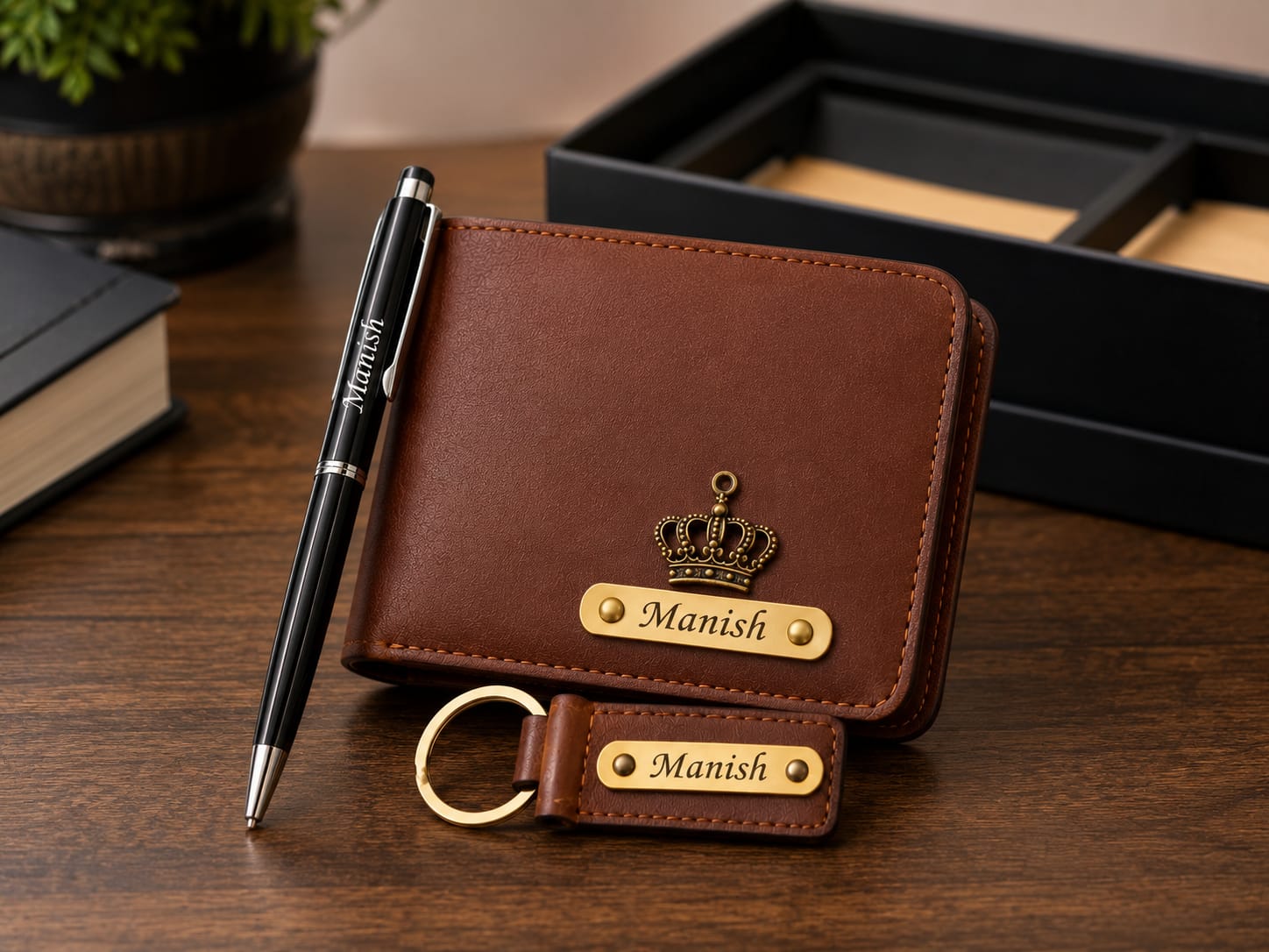 Personalized Wallet Pen Keychain Combo Gift Set for Men