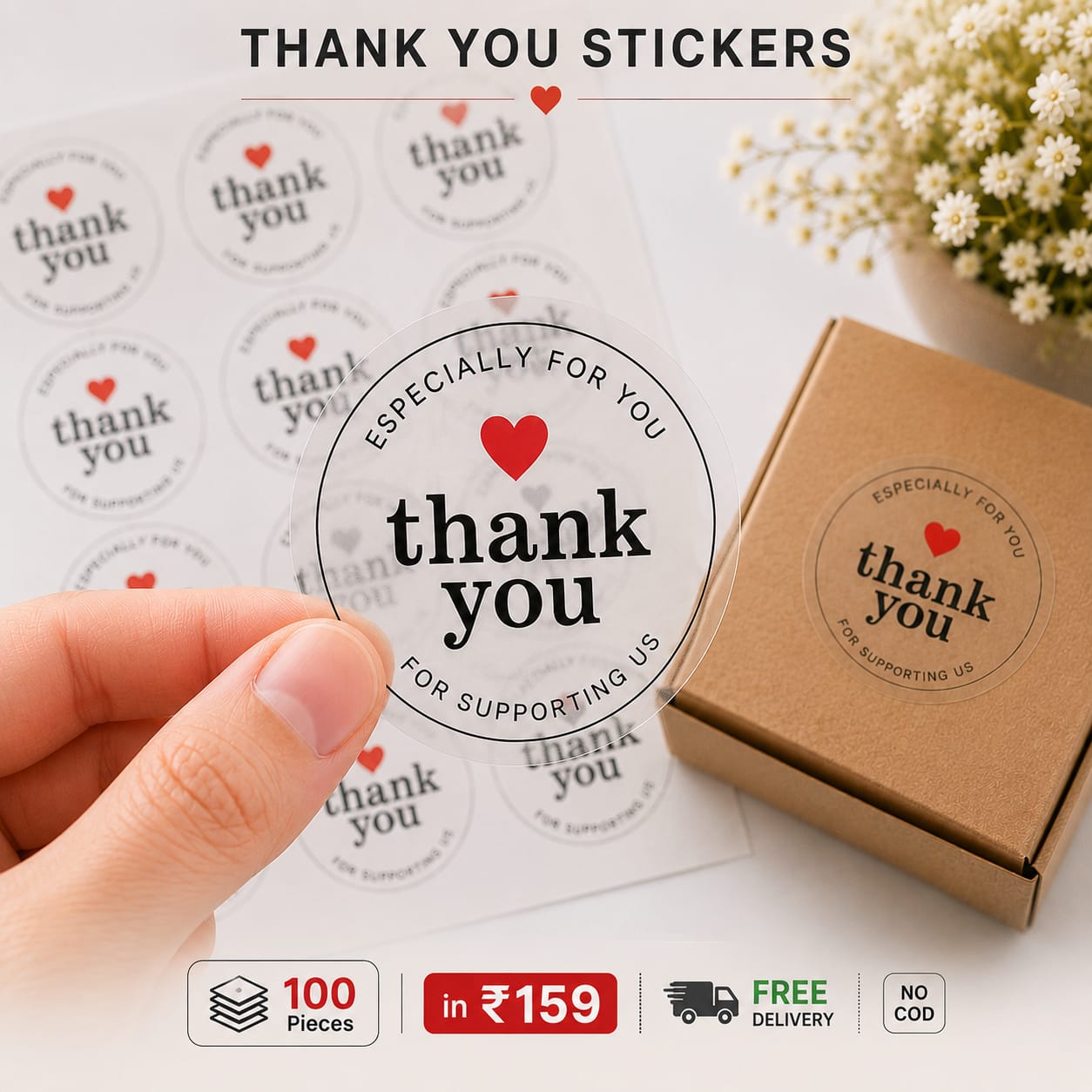 Transparent Thank You Stickers (100 Pieces)