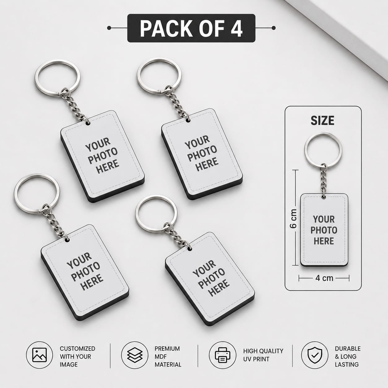 Personalized Photo Keychain Pack of 4