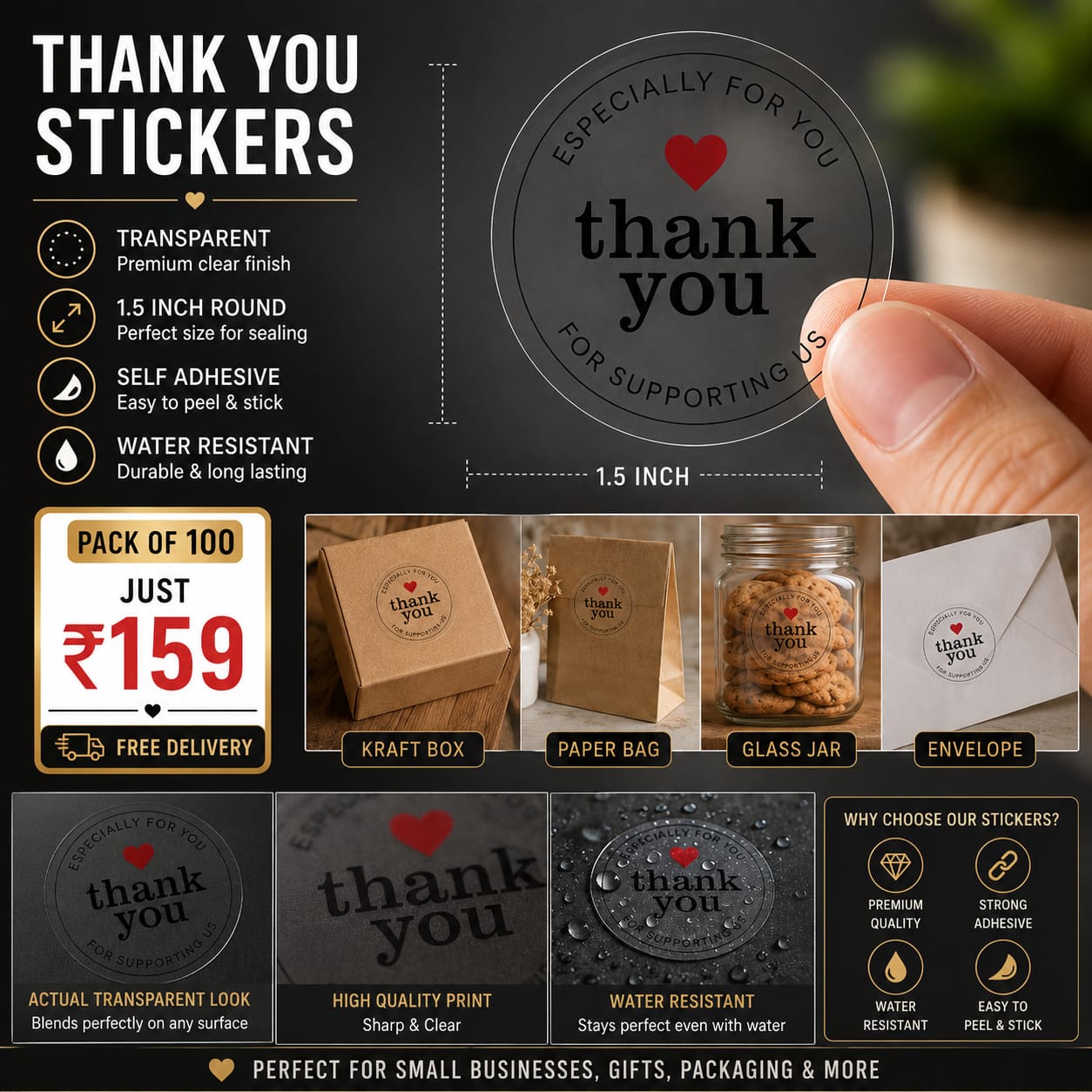 Transparent Thank You Stickers (100 Pieces)