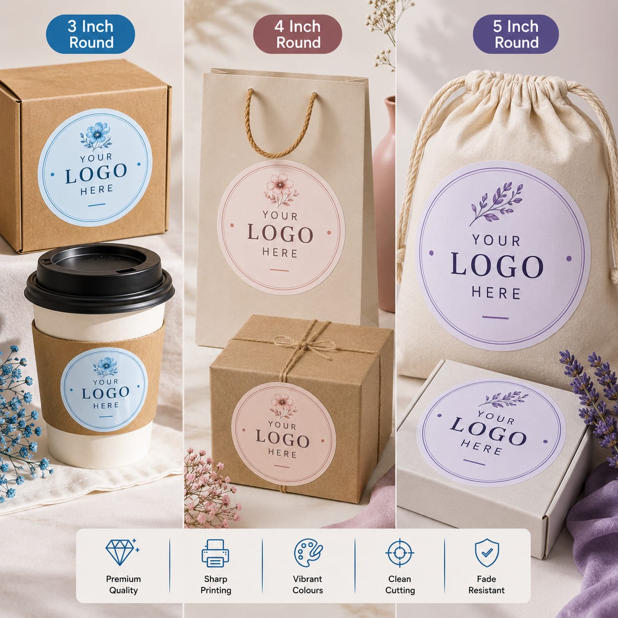 Custom Logo Stickers for Packaging (3, 4 and 5 inch)