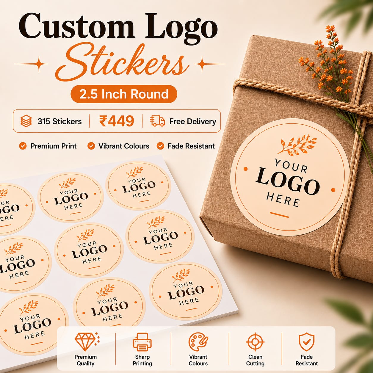 Custom Logo Stickers for Packaging (2.5 inch)