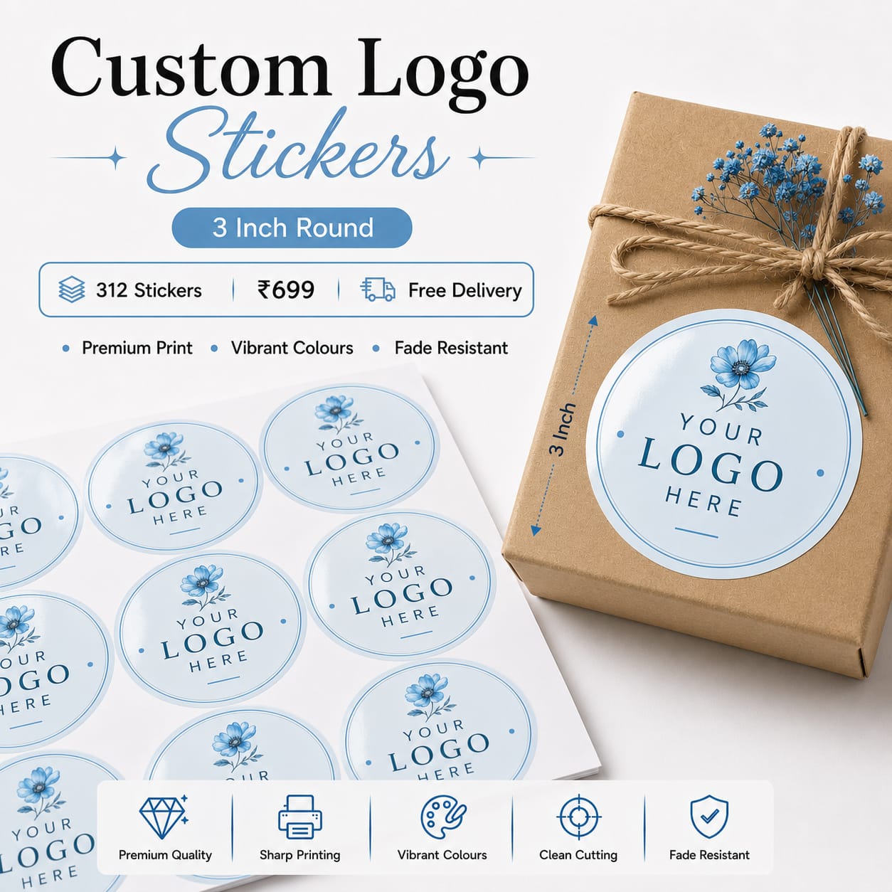 Custom Logo Stickers for Packaging (3, 4 and 5 inch)