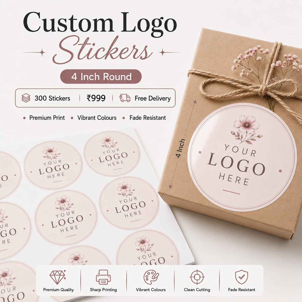 Custom Logo Stickers for Packaging (3, 4 and 5 inch)