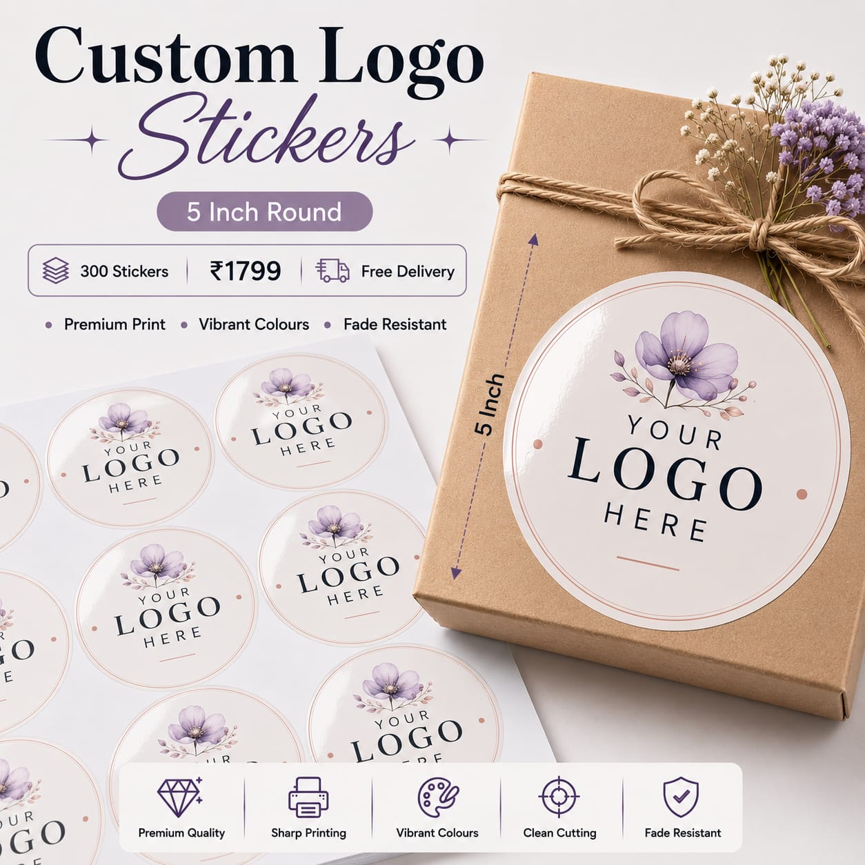 Custom Logo Stickers for Packaging (3, 4 and 5 inch)