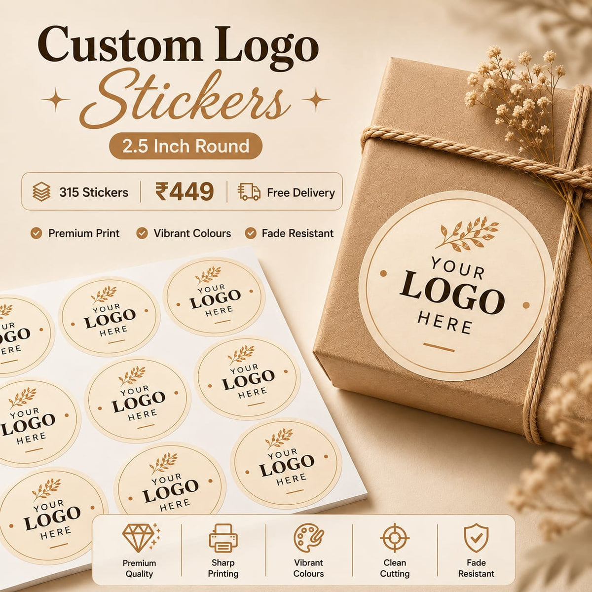 Custom Logo Stickers for Packaging (2.5 inch)